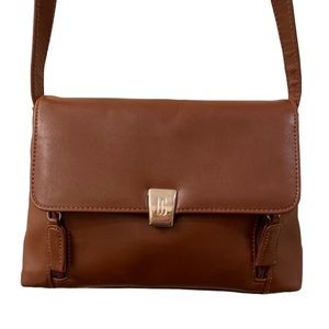 Liz Claiborne faux leather Purse Whiskey Brown Medium Pockets adjustable strap